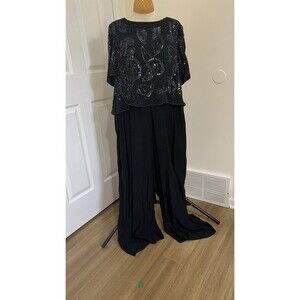 Vintage Patra Stenay Women’s Formal Cocktail Jumpsuit Black Sequin Size 16
